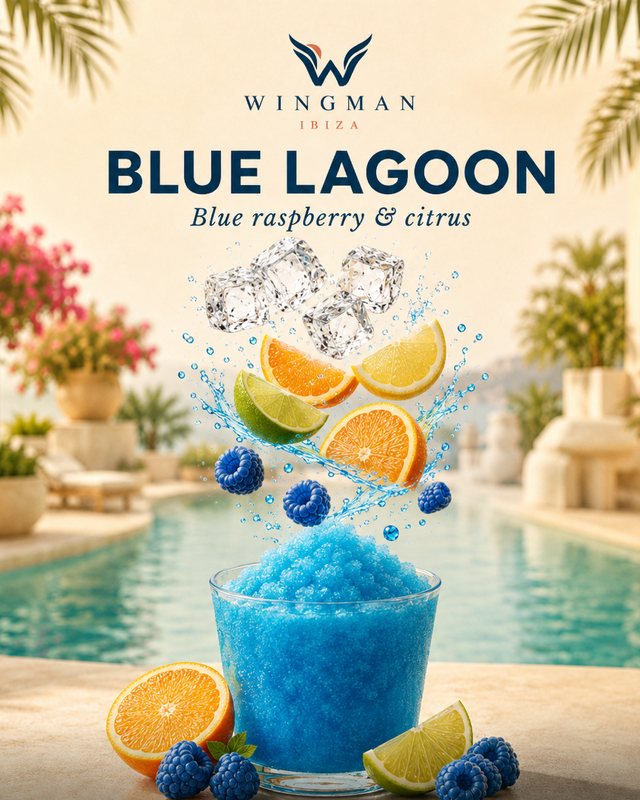 Blue lagoon slush mocktail for Ibiza villa, Wingman Ibiza