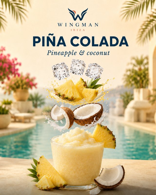 Virgin piña colada slush mocktail for Ibiza villa, Wingman Ibiza