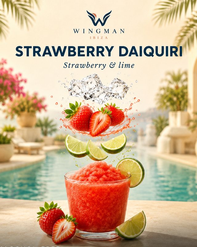 Virgin strawberry daiquiri slush mocktail for Ibiza villa, Wingman Ibiza