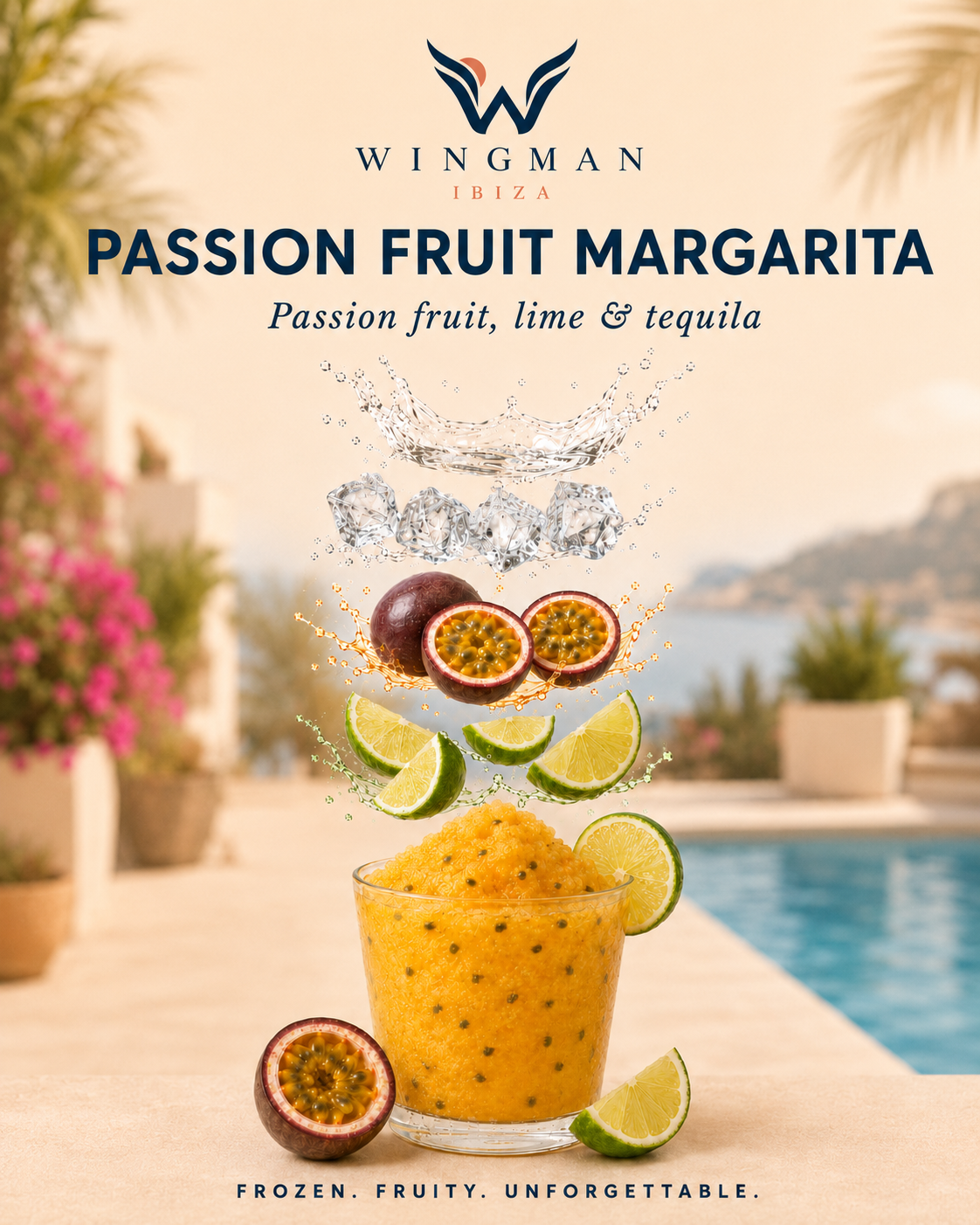 Passion fruit margarita slush cocktail for Ibiza villa, Wingman Ibiza