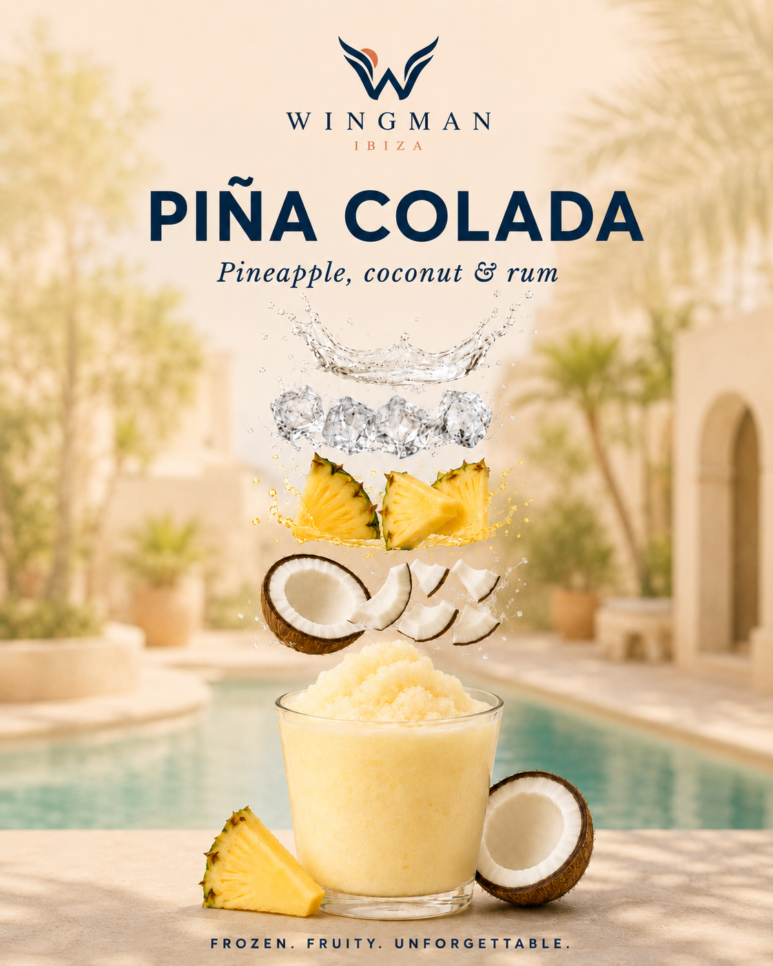 Piña colada slush cocktail for Ibiza villa, Wingman Ibiza