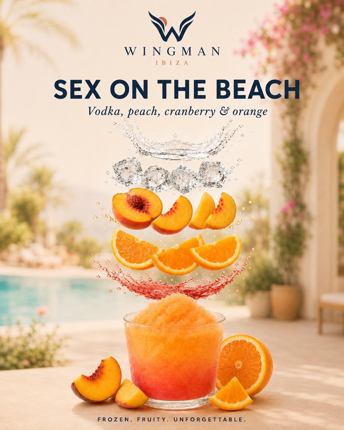 Sex on the beach slush cocktail for Ibiza villa, Wingman Ibiza