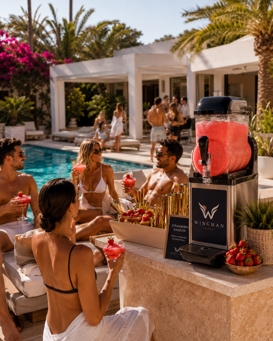 Frozen strawberry daiquiris from Wingman slush machine at Ibiza villa